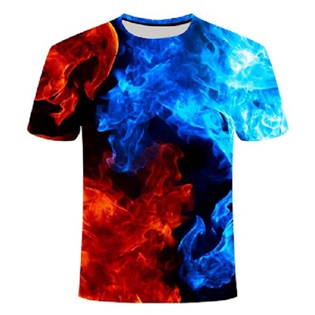 Blue Flaming tshirt Men Women t shirt 3d t-shirt Black Tee Casual Top Anime Camiseta Streatwear Short Sleeve Tshirt Asian size