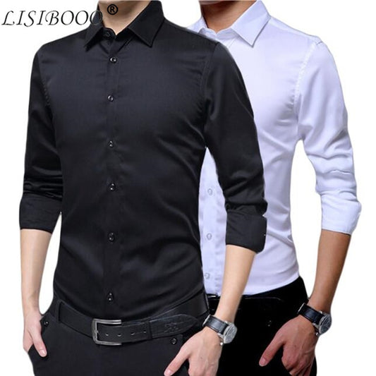 Mens Long Sleeve Shirt Dress Up Professional Shirt Long Sleeve Mens White Slim Fit Shirt Solid Color Men Business Dress Shirt