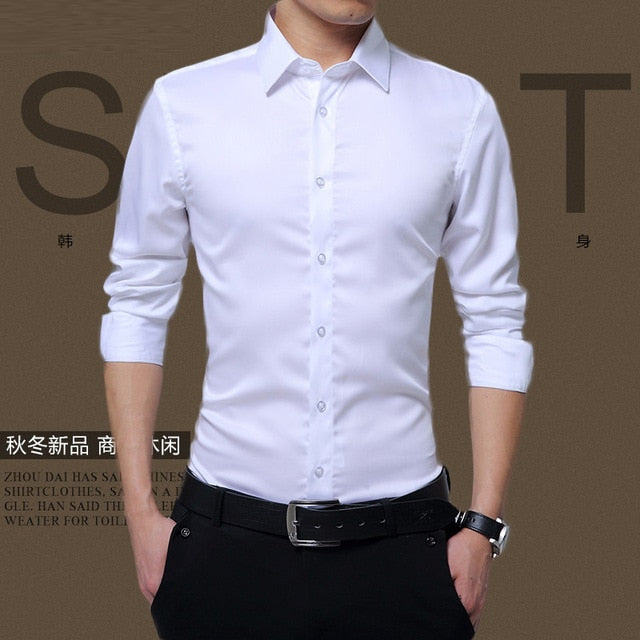 Mens Long Sleeve Shirt Dress Up Professional Shirt Long Sleeve Mens White Slim Fit Shirt Solid Color Men Business Dress Shirt