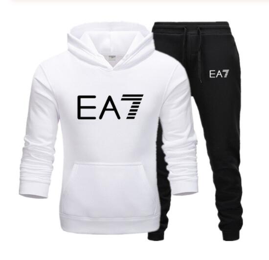 2019 Brand EA7 sweatshirt long-sleeve hoodie plain color printed casual sportswear spring and autumn new men's and women's wear