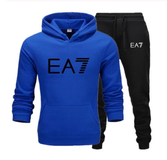 2019 Brand EA7 sweatshirt long-sleeve hoodie plain color printed casual sportswear spring and autumn new men's and women's wear