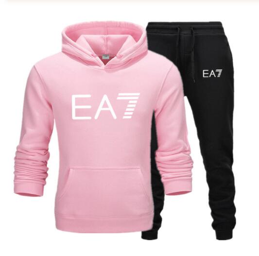 2019 Brand EA7 sweatshirt long-sleeve hoodie plain color printed casual sportswear spring and autumn new men's and women's wear