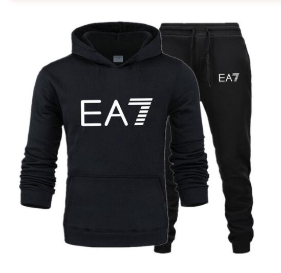 2019 Brand EA7 sweatshirt long-sleeve hoodie plain color printed casual sportswear spring and autumn new men's and women's wear