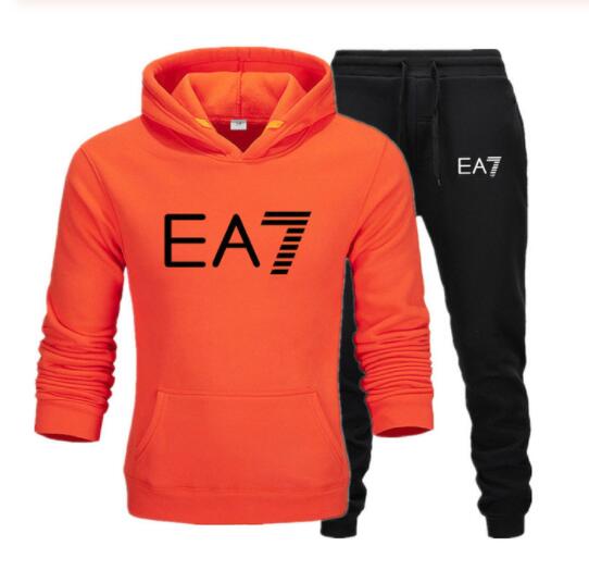 2019 Brand EA7 sweatshirt long-sleeve hoodie plain color printed casual sportswear spring and autumn new men's and women's wear