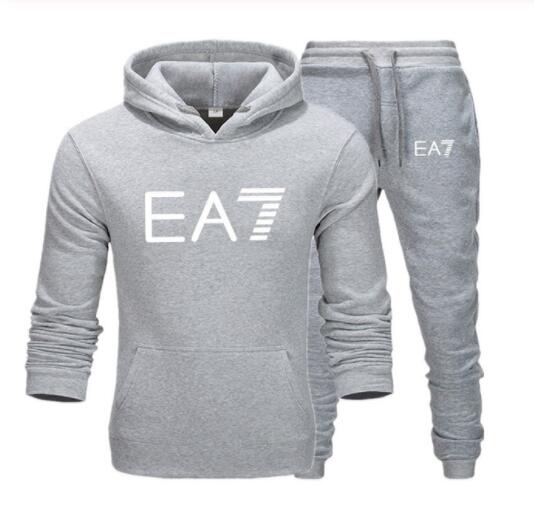 2019 Brand EA7 sweatshirt long-sleeve hoodie plain color printed casual sportswear spring and autumn new men's and women's wear