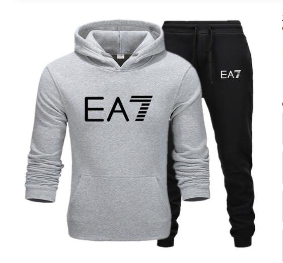 2019 Brand EA7 sweatshirt long-sleeve hoodie plain color printed casual sportswear spring and autumn new men's and women's wear