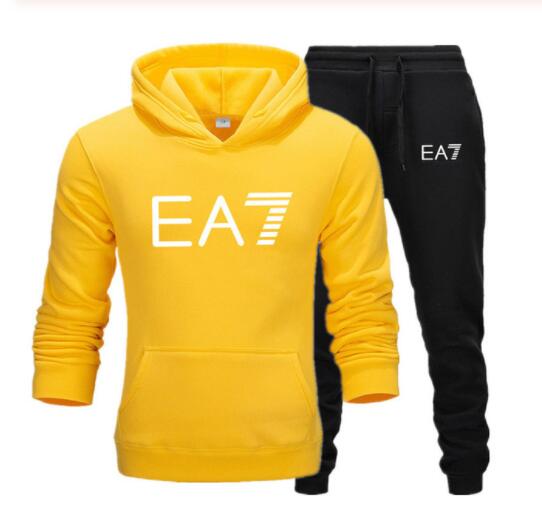 2019 Brand EA7 sweatshirt long-sleeve hoodie plain color printed casual sportswear spring and autumn new men's and women's wear