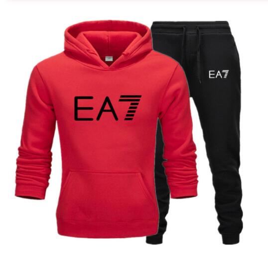 2019 Brand EA7 sweatshirt long-sleeve hoodie plain color printed casual sportswear spring and autumn new men's and women's wear