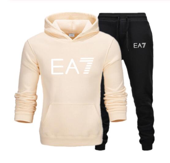 2019 Brand EA7 sweatshirt long-sleeve hoodie plain color printed casual sportswear spring and autumn new men's and women's wear