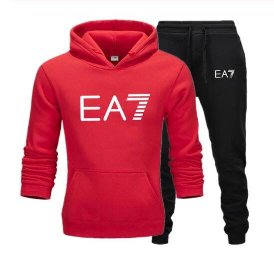 2019 Brand EA7 sweatshirt long-sleeve hoodie plain color printed casual sportswear spring and autumn new men's and women's wear