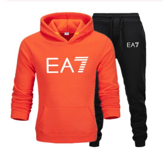 2019 Brand EA7 sweatshirt long-sleeve hoodie plain color printed casual sportswear spring and autumn new men's and women's wear