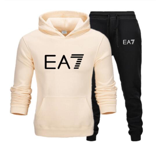 2019 Brand EA7 sweatshirt long-sleeve hoodie plain color printed casual sportswear spring and autumn new men's and women's wear