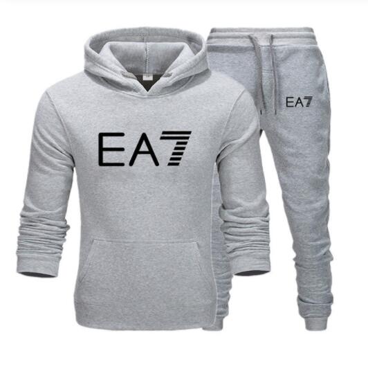 2019 Brand EA7 sweatshirt long-sleeve hoodie plain color printed casual sportswear spring and autumn new men's and women's wear