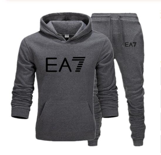 2019 Brand EA7 sweatshirt long-sleeve hoodie plain color printed casual sportswear spring and autumn new men's and women's wear