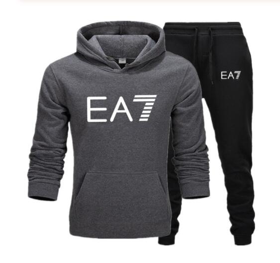 2019 Brand EA7 sweatshirt long-sleeve hoodie plain color printed casual sportswear spring and autumn new men's and women's wear