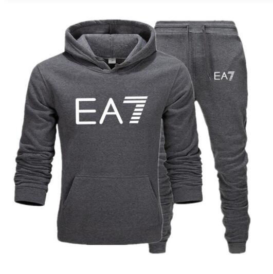 2019 Brand EA7 sweatshirt long-sleeve hoodie plain color printed casual sportswear spring and autumn new men's and women's wear