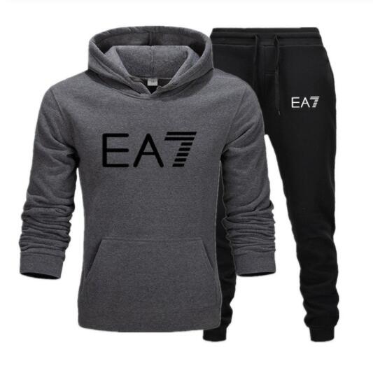 2019 Brand EA7 sweatshirt long-sleeve hoodie plain color printed casual sportswear spring and autumn new men's and women's wear