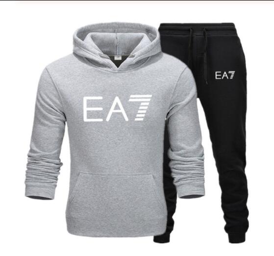 2019 Brand EA7 sweatshirt long-sleeve hoodie plain color printed casual sportswear spring and autumn new men's and women's wear