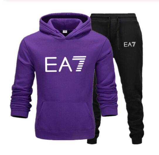 2019 Brand EA7 sweatshirt long-sleeve hoodie plain color printed casual sportswear spring and autumn new men's and women's wear