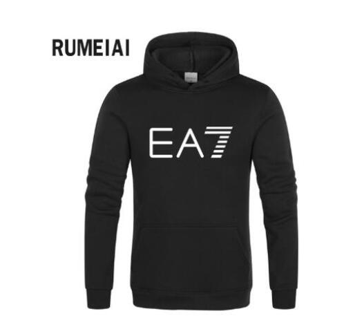 2019 Brand EA7 sweatshirt long-sleeve hoodie plain color printed casual sportswear spring and autumn new men's and women's wear