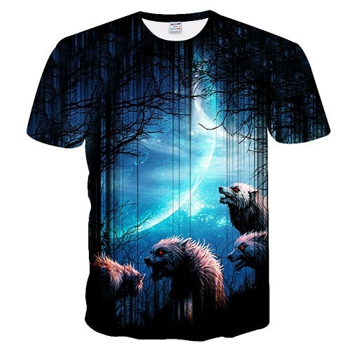 2019 Men's New Summer Personalized T-Shirt Wolf Print T-Shirt 3D Men's T-Shirt Novelty Animal Tops T-Shirt Men's Short Sleeve