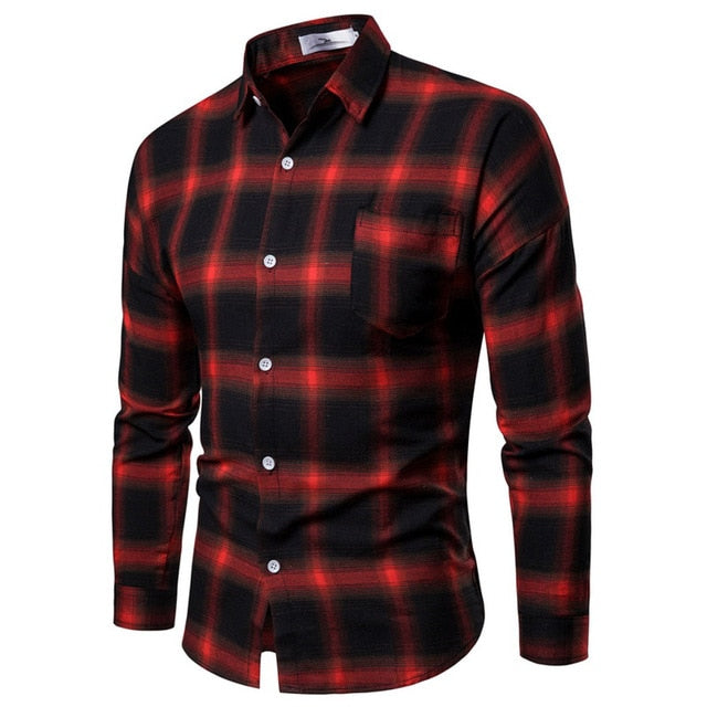 Casual plaid Men's shirts Camisa Autumn Winter Long-sleeved shirts men dress Streetwear Printing Male Blouse Top Camiseta hombre