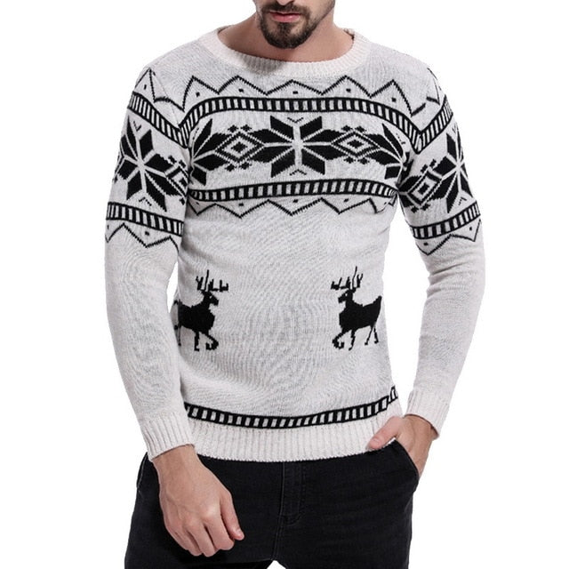 Vertvie Mens Causal  O Neck Sweater Deer Printed Autumn Winter Christmas Pullover Knitted Jumper Sweaters Slim Fit Male Clothes