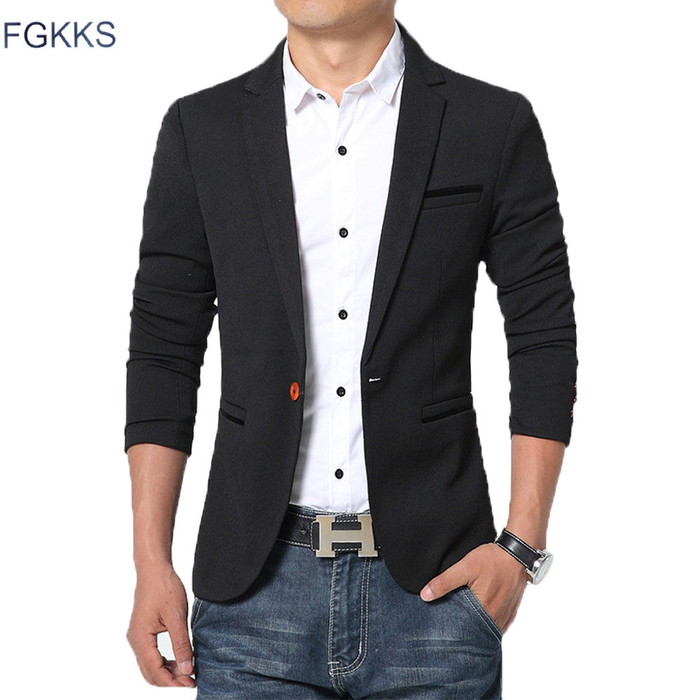 FGKKS New Arrival Luxury Men Blazer New Spring Fashion Brand High Quality Cotton Slim Fit Men Suit Terno Masculino Blazers Men