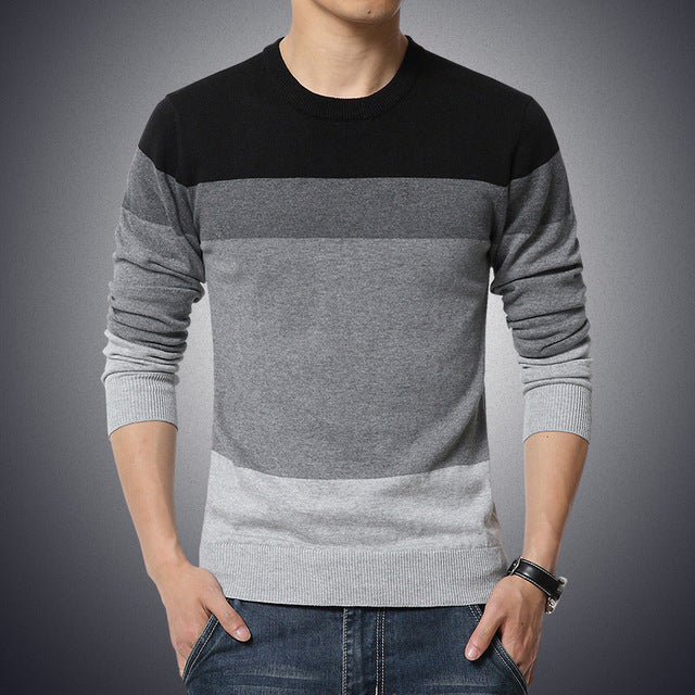 2019 High Quality Men's Sweater Patchwork O-Neck Clothes Mens Sweaters and Pullovers Winter Slim Fit Knitted Pull Homme 1461