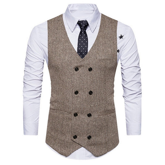 Puimentiua Men Spring Autumn Men's Fashion Vintage Double-breasted Suit Vest New Sleeveless Business Party Slim Fit Waistcoat