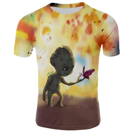 Summer t shirt men's Groot Harajuku T-Shirt Cotton Short Sleeves Casual Male Tshirt Marvel Casual breathable tops funny clothing