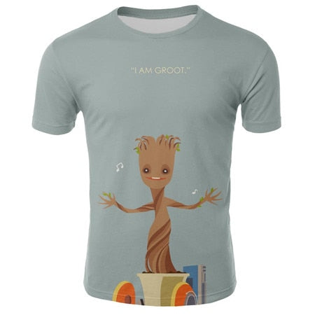 Summer t shirt men's Groot Harajuku T-Shirt Cotton Short Sleeves Casual Male Tshirt Marvel Casual breathable tops funny clothing