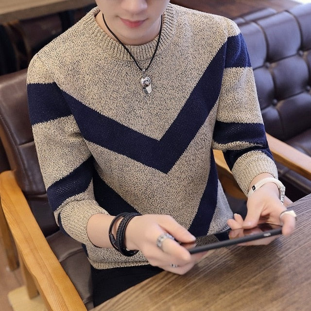 Korea Grey Sweaters And Pullovers Men Long Sleeve Knitted Sweater High Quality Winter Pullovers Homme Warm Navy Coat 3xl Newest