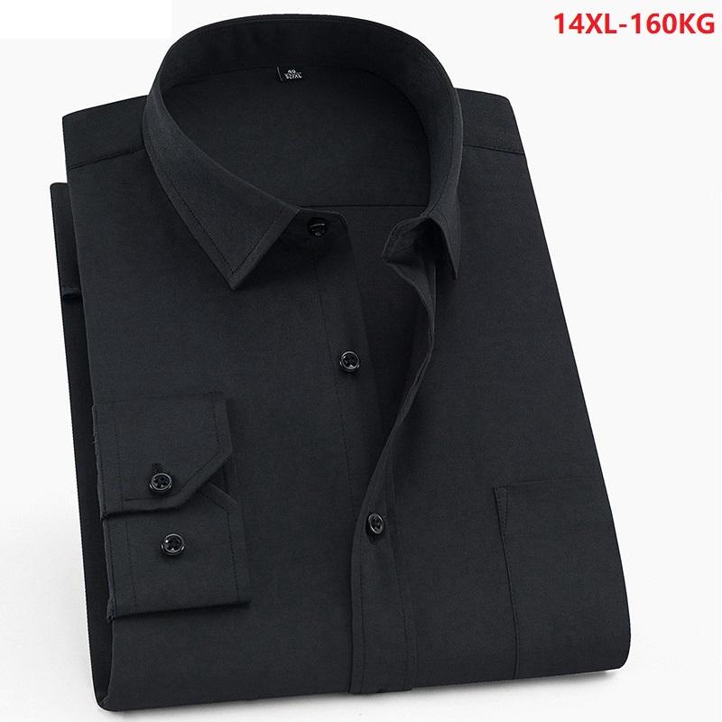 Large size 10XL 11XL 12XL 13XL 14XL shirt business office comfortable men's long sleeve lapel black top 7XL 8XL 9XL