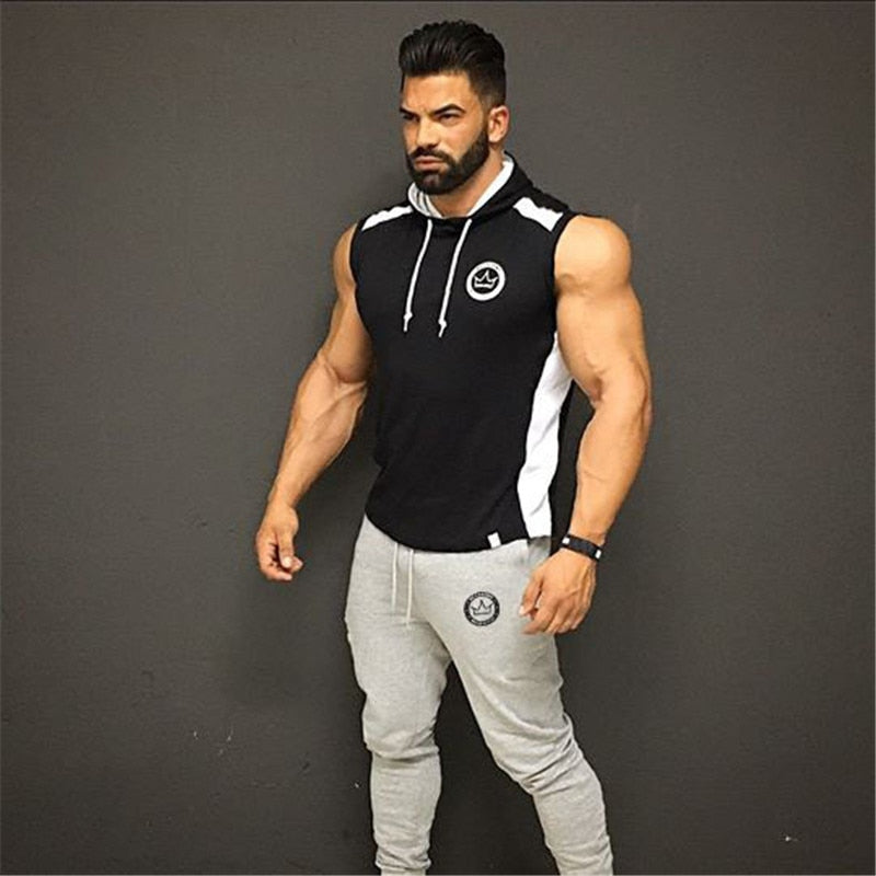 2019 New Brand Stretchy Sleeveless Shirt Casual Fashion Hooded Gyms Tank Top Men bodybuilding Fitness Clothing