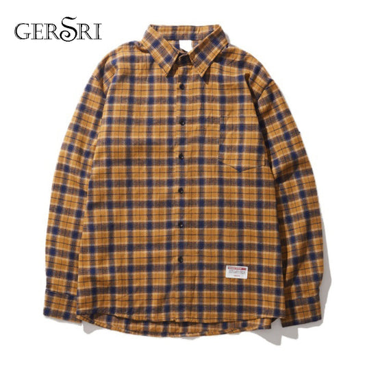 Gersri Men Shirt Pure 100% Cotton Grid Casual Loose New Long Sleeve Male Plaid Shirt High Quality Soft Brand Autumn Spring Shirt