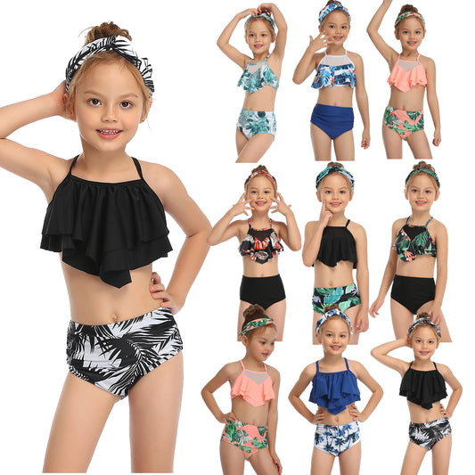 2020 Girl Swimsuit Two Pieces Children's Swimwear Swim Suits Child Ruffle bikinis Split Mesh Bikini Sets Bathing Suit 2-14T