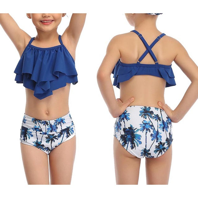 2020 Girl Swimsuit Two Pieces Children's Swimwear Swim Suits Child Ruffle bikinis Split Mesh Bikini Sets Bathing Suit 2-14T