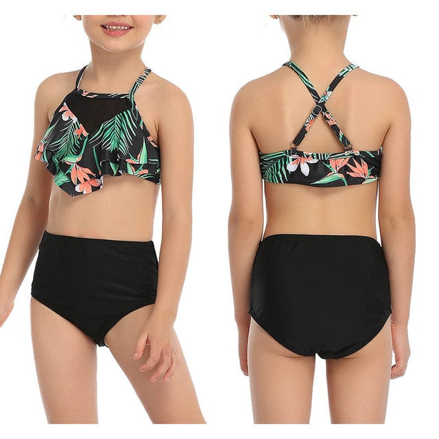 2020 Girl Swimsuit Two Pieces Children's Swimwear Swim Suits Child Ruffle bikinis Split Mesh Bikini Sets Bathing Suit 2-14T