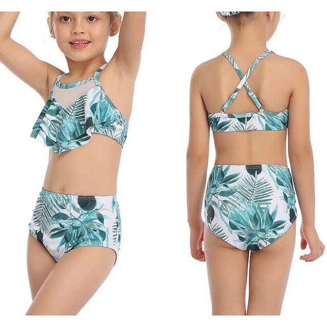 2020 Girl Swimsuit Two Pieces Children's Swimwear Swim Suits Child Ruffle bikinis Split Mesh Bikini Sets Bathing Suit 2-14T