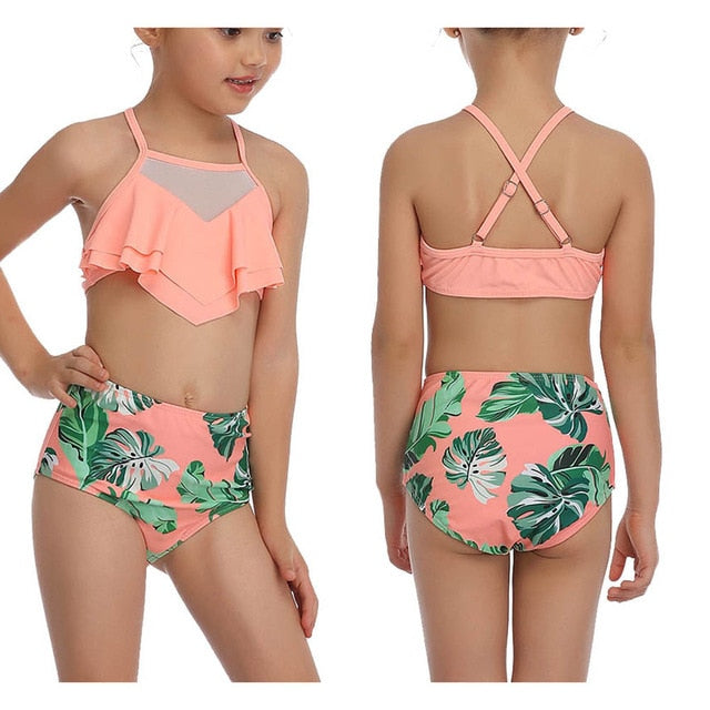 2020 Girl Swimsuit Two Pieces Children's Swimwear Swim Suits Child Ruffle bikinis Split Mesh Bikini Sets Bathing Suit 2-14T