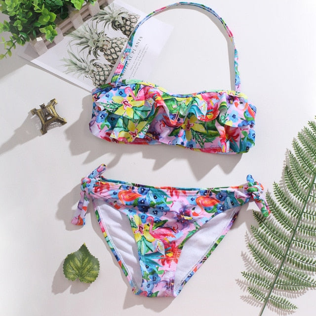 5~14Year Teenager Girls Swimwear Two pieces Girls swimsuit High quality Kids Bikini sets Falbala Children Beach wear-ST192mix