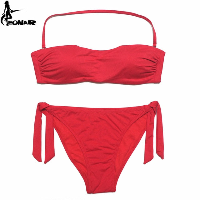 EONAR Bikini 2020 Solid Women Swimsuit  Brazilian Cut Bottom Bikini Set Push Up Swimwear Femme Bathing Suits Sport Beach Wear