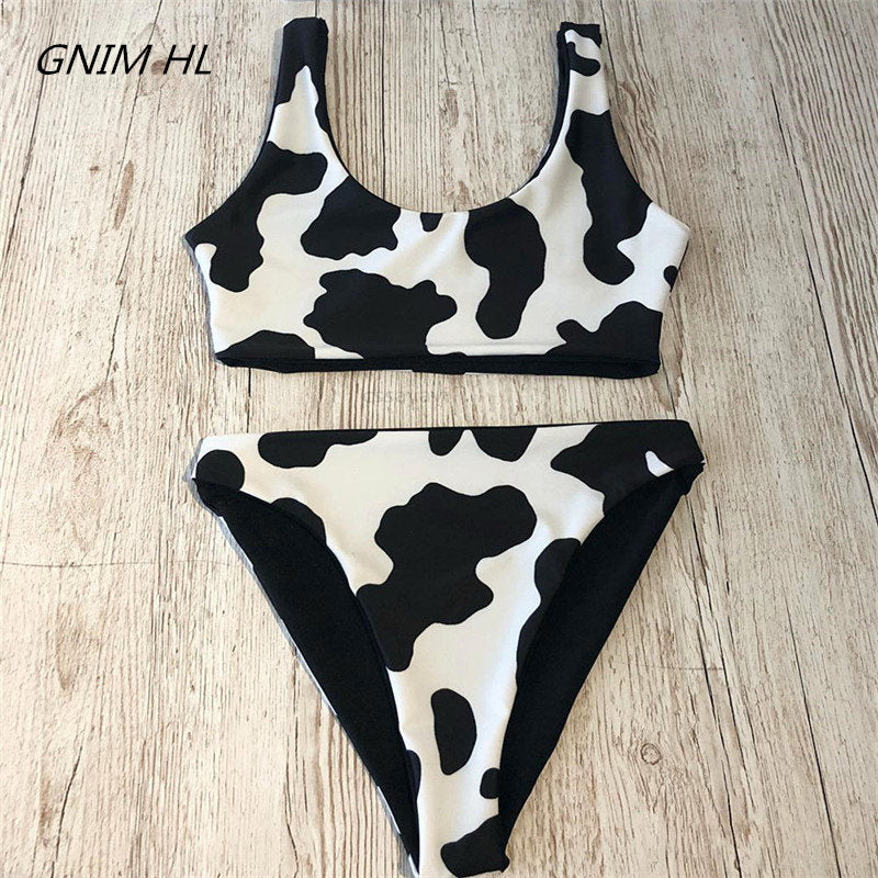 Sexy Bikini Mujer 2019 New Cow Print Swimsuit Women Two Pieces Push Up Biquini Brazilian Swimming Suit For Women Beach Swimwear