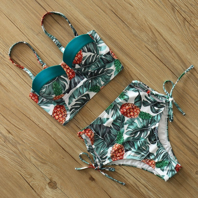 High Waist Bikini Set 2019 mujer Push Up Bandage Bikini Swimwear Women Floral Two Pieces Swimsuit Strappy biquinitraje de baño