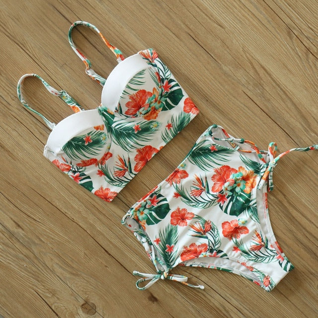 High Waist Bikini Set 2019 mujer Push Up Bandage Bikini Swimwear Women Floral Two Pieces Swimsuit Strappy biquinitraje de baño