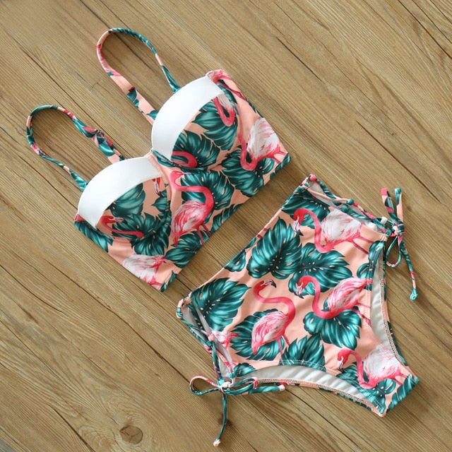 High Waist Bikini Set 2019 mujer Push Up Bandage Bikini Swimwear Women Floral Two Pieces Swimsuit Strappy biquinitraje de baño