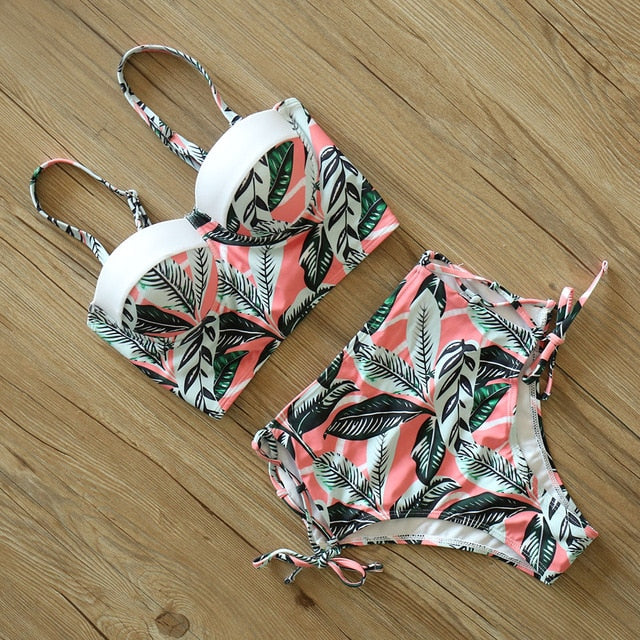 High Waist Bikini Set 2019 mujer Push Up Bandage Bikini Swimwear Women Floral Two Pieces Swimsuit Strappy biquinitraje de baño