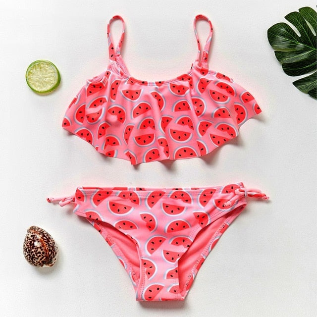 2~16Year Girls Swimsuit Kids Swimwear Cute print Kids Bikini Sets Ruffle style Children swimwear Kids Beach wear-ST110MIX