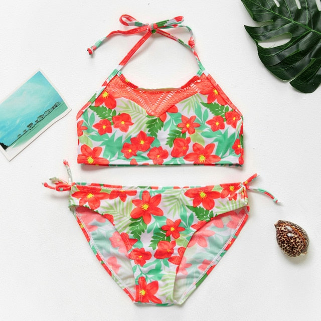 2~16Year Girls Swimsuit Kids Swimwear Cute print Kids Bikini Sets Ruffle style Children swimwear Kids Beach wear-ST110MIX